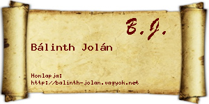 Bálinth Jolán névjegykártya