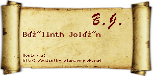 Bálinth Jolán névjegykártya